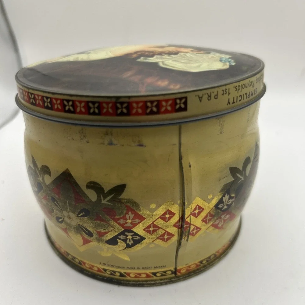 Vintage Thornes Confectionery Tin‎ England Young Girl White Dress Blue Bow 3